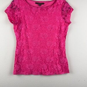 Fever Fuchsia Lace Short Sleeve Top size Small